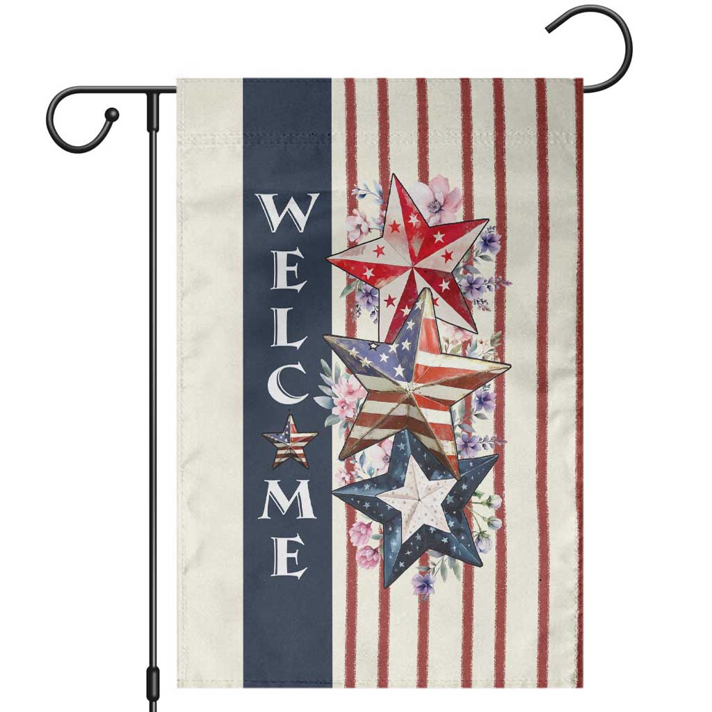 American Patriotic Welcome Garden Flag US Flag Red White & Blue Stars, Rustic 4th of July Outdoor Decor