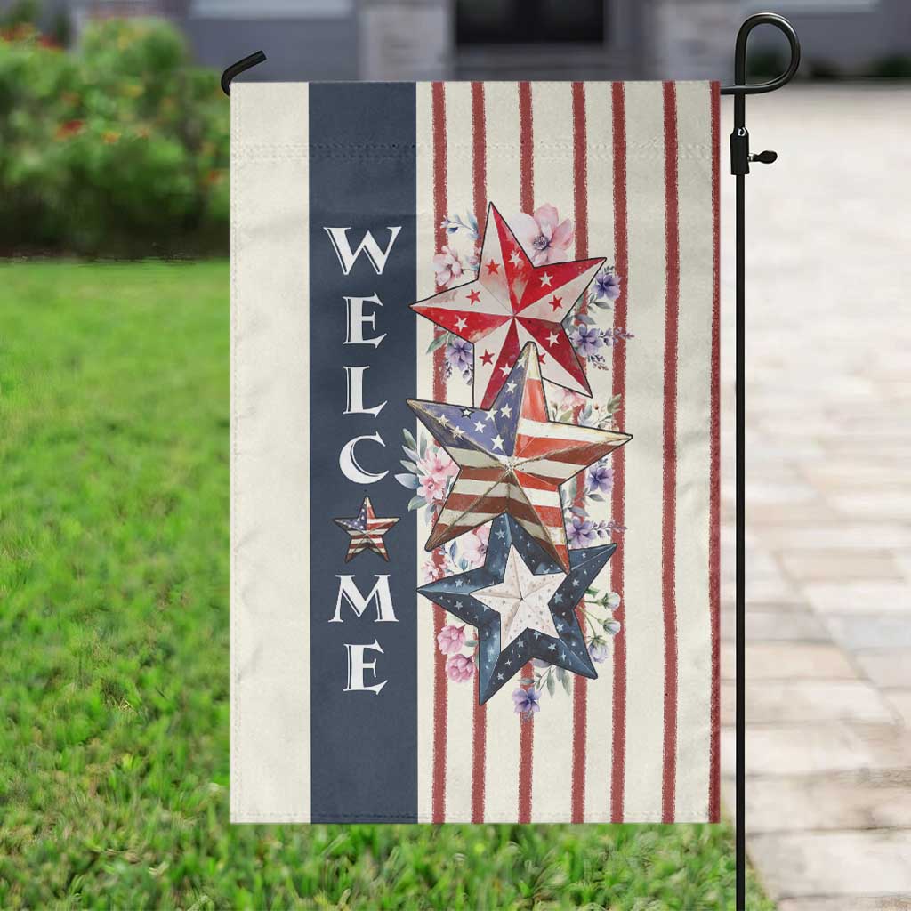 American Patriotic Welcome Garden Flag US Flag Red White & Blue Stars, Rustic 4th of July Outdoor Decor