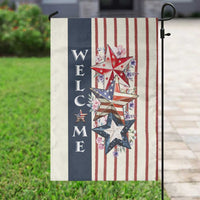 American Patriotic Welcome Garden Flag US Flag Red White & Blue Stars, Rustic 4th of July Outdoor Decor