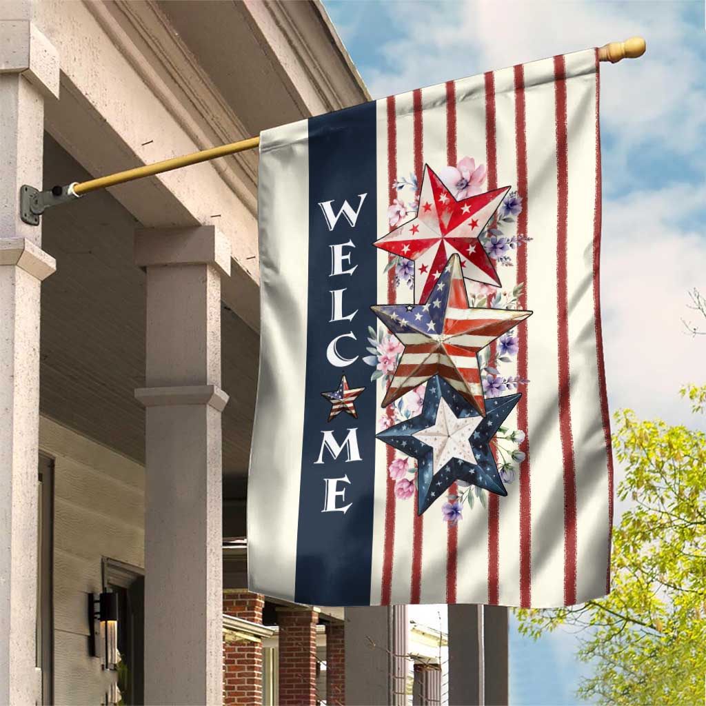 American Patriotic Welcome Garden Flag US Flag Red White & Blue Stars, Rustic 4th of July Outdoor Decor
