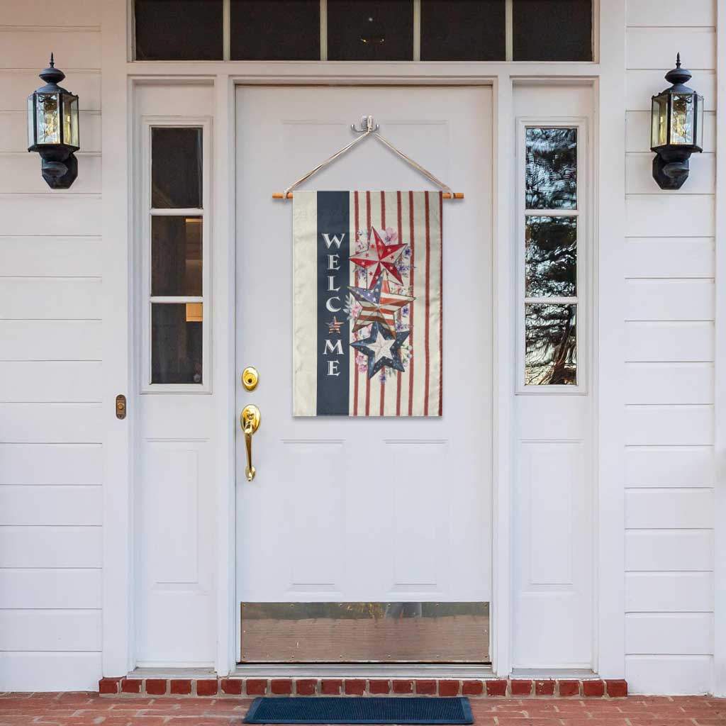 American Patriotic Welcome Garden Flag US Flag Red White & Blue Stars, Rustic 4th of July Outdoor Decor
