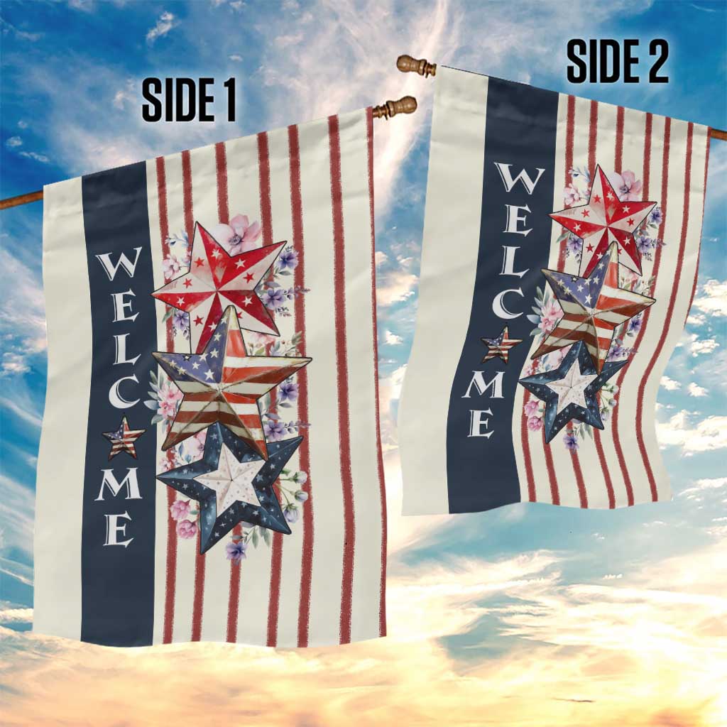 American Patriotic Welcome Garden Flag US Flag Red White & Blue Stars, Rustic 4th of July Outdoor Decor
