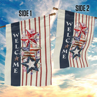 American Patriotic Welcome Garden Flag US Flag Red White & Blue Stars, Rustic 4th of July Outdoor Decor