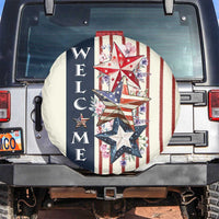 American Patriotic Welcome Spare Tire Cover US Flag Red White & Blue Stars Rustic 4th of July
