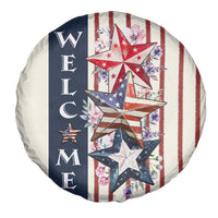American Patriotic Welcome Spare Tire Cover US Flag Red White & Blue Stars Rustic 4th of July