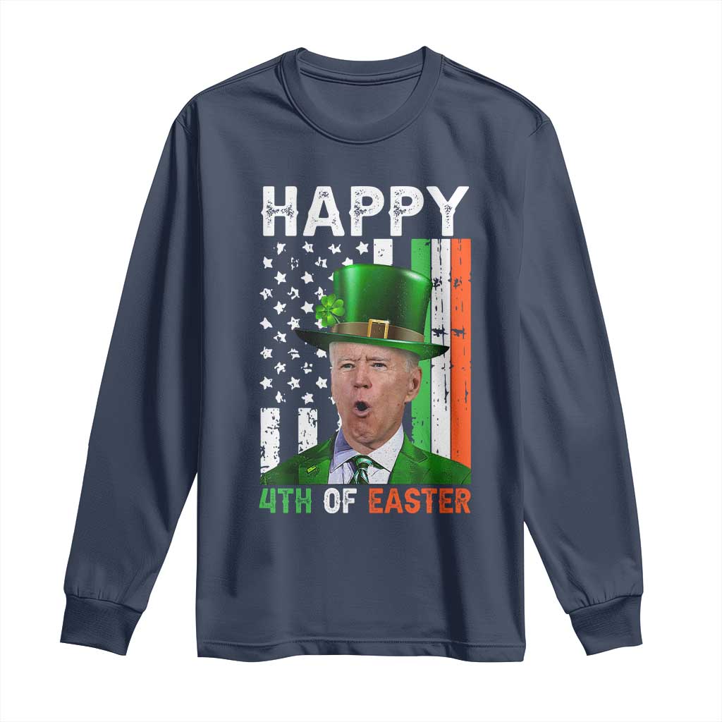 Funny Biden St Patricks Day Long Sleeve Shirt Happy 4th Of Easter American Irish Flag Shamrock
