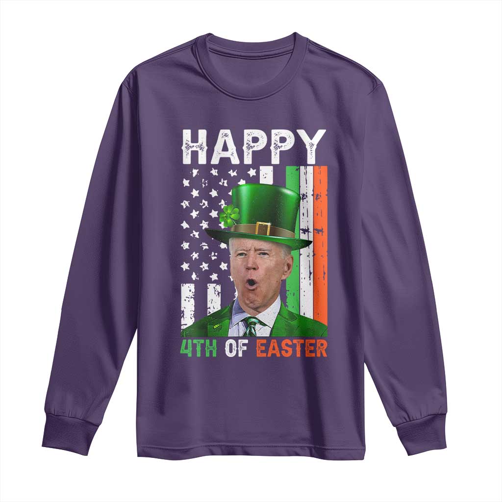 Funny Biden St Patricks Day Long Sleeve Shirt Happy 4th Of Easter American Irish Flag Shamrock