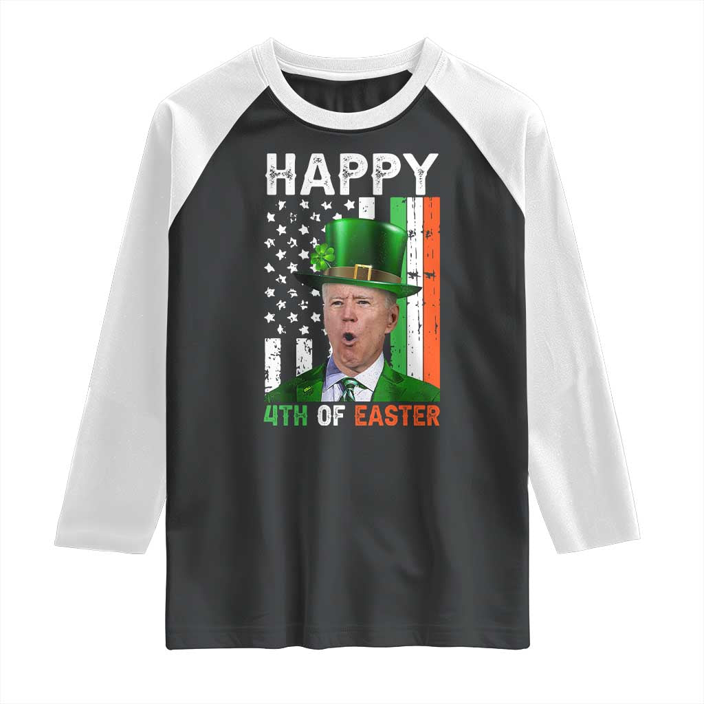 Funny Biden St Patricks Day Raglan Shirt Happy 4th Of Easter American Irish Flag Shamrock