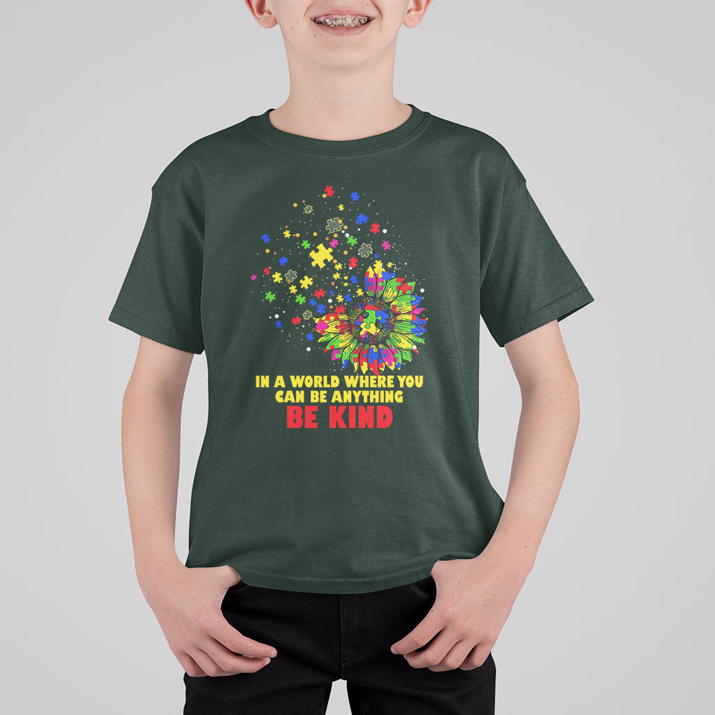 Autism Awareness Be Kind Sunflower Puzzle Autistic Support Kid T-Shirt - Wonder Print Shop