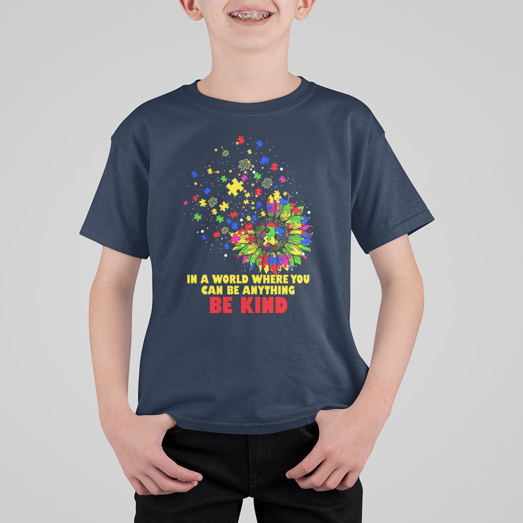 Autism Awareness Be Kind Sunflower Puzzle Autistic Support Kid T-Shirt - Wonder Print Shop