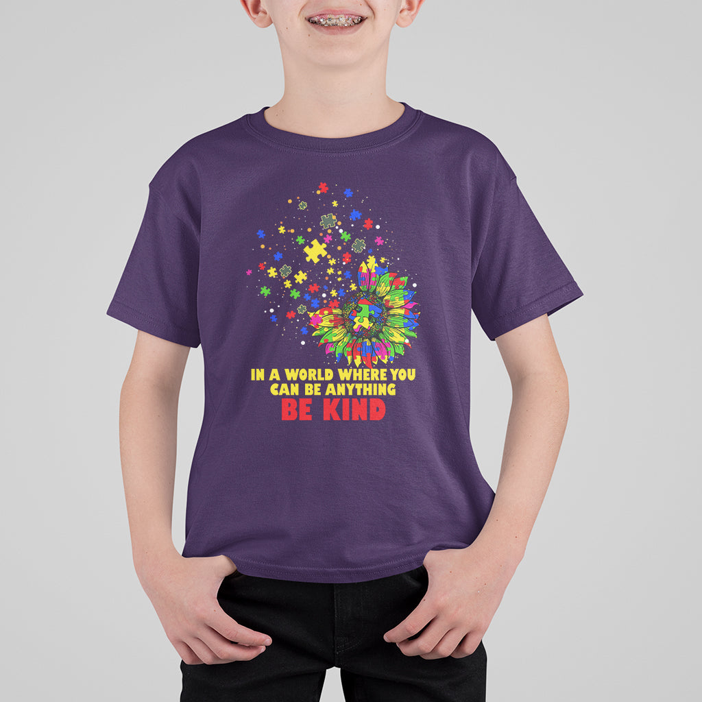 Autism Awareness Be Kind Sunflower Puzzle Autistic Support Kid T-Shirt - Wonder Print Shop