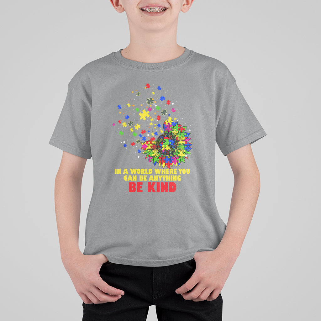 Autism Awareness Be Kind Sunflower Puzzle Autistic Support Kid T-Shirt - Wonder Print Shop
