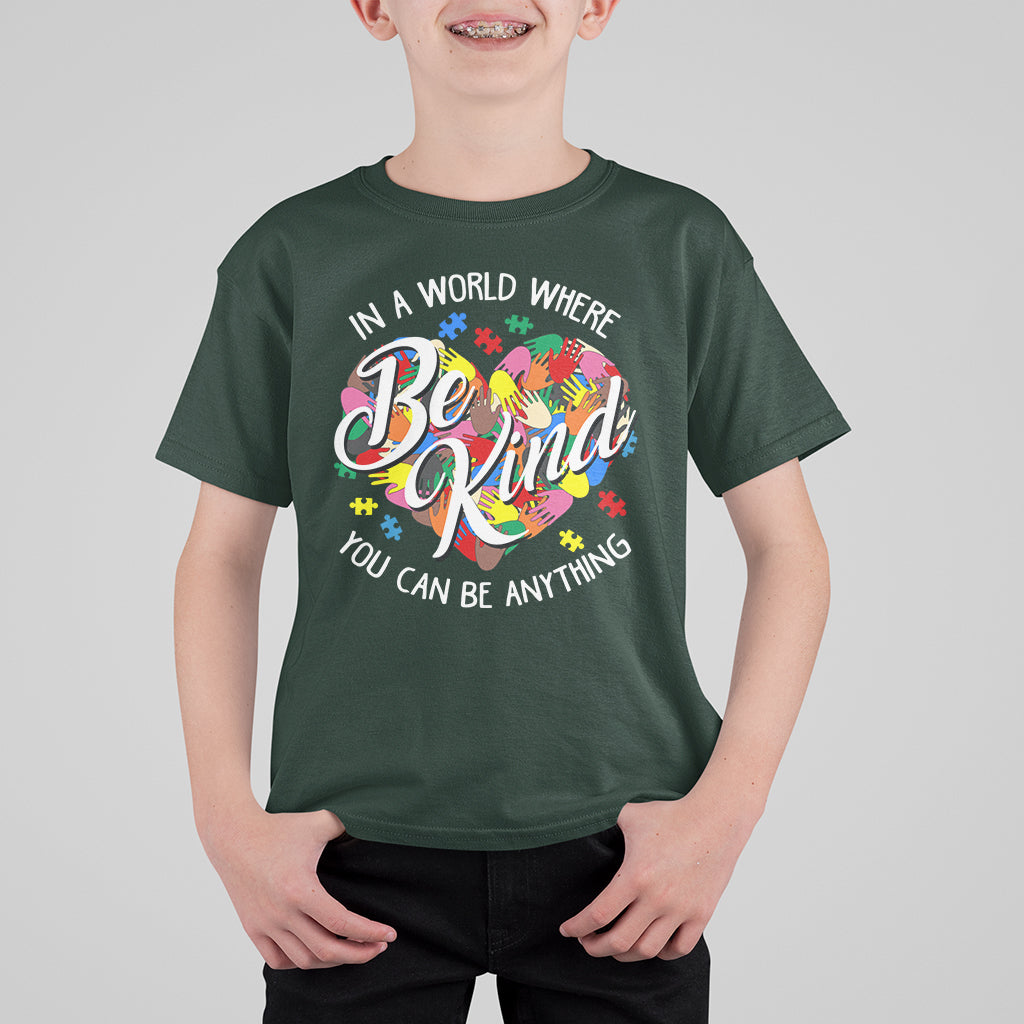 Autism Awareness Be Kind Heart Autistic Support Inclusion Kid T-Shirt - Wonder Print Shop