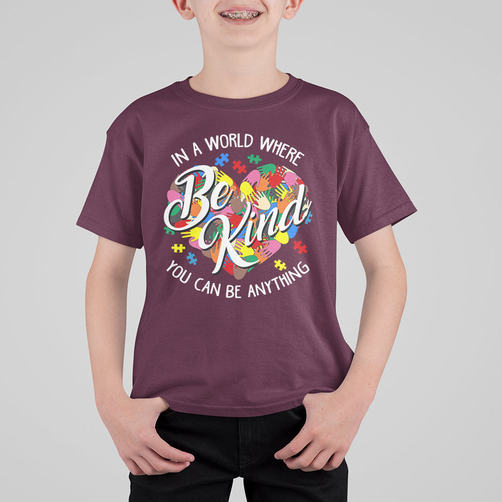 Autism Awareness Be Kind Heart Autistic Support Inclusion Kid T-Shirt - Wonder Print Shop