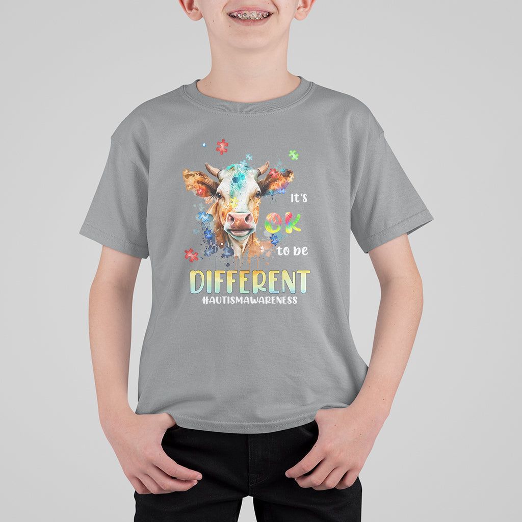 Autism Awareness Acceptance It's Ok To Be Different Cow Kid T-Shirt - Wonder Print Shop