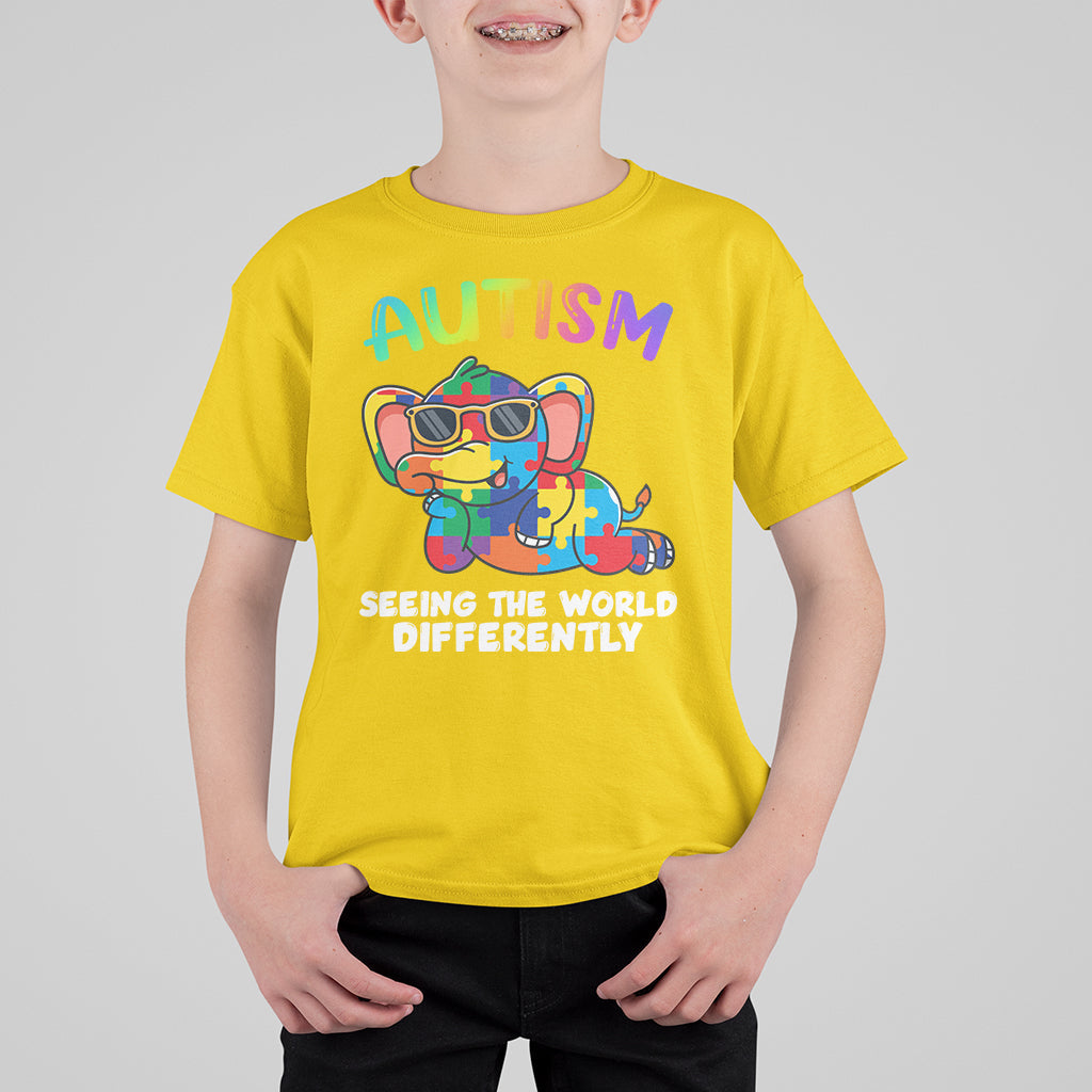 Autism Seeing The World Differently Autism Support Elephant Kid T-Shirt - Wonder Print Shop