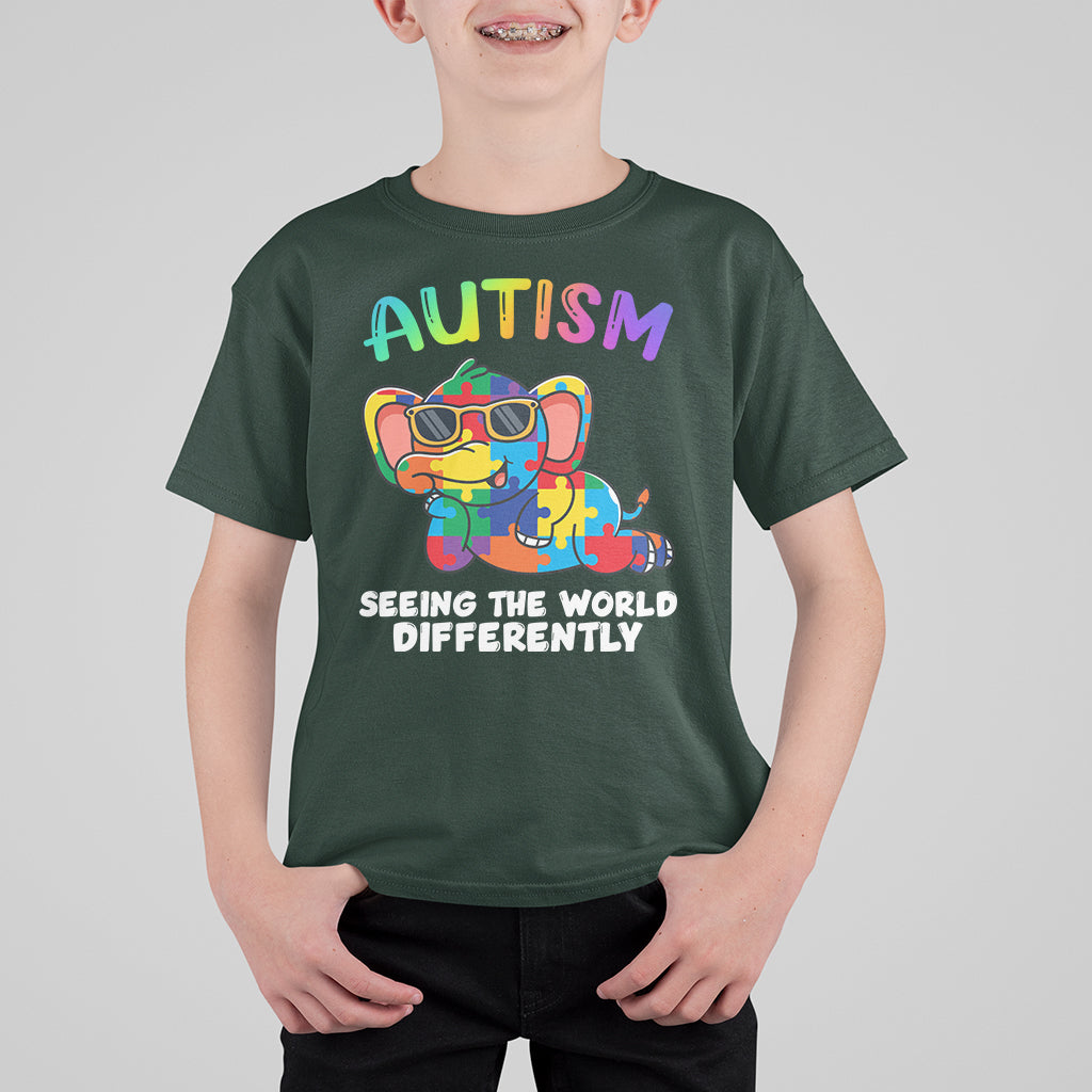 Autism Seeing The World Differently Autism Support Elephant Kid T-Shirt - Wonder Print Shop