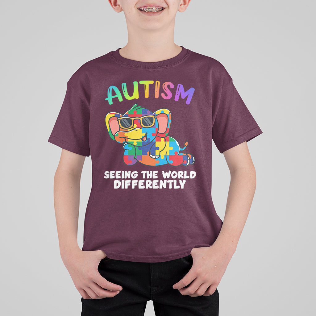 Autism Seeing The World Differently Autism Support Elephant Kid T-Shirt - Wonder Print Shop