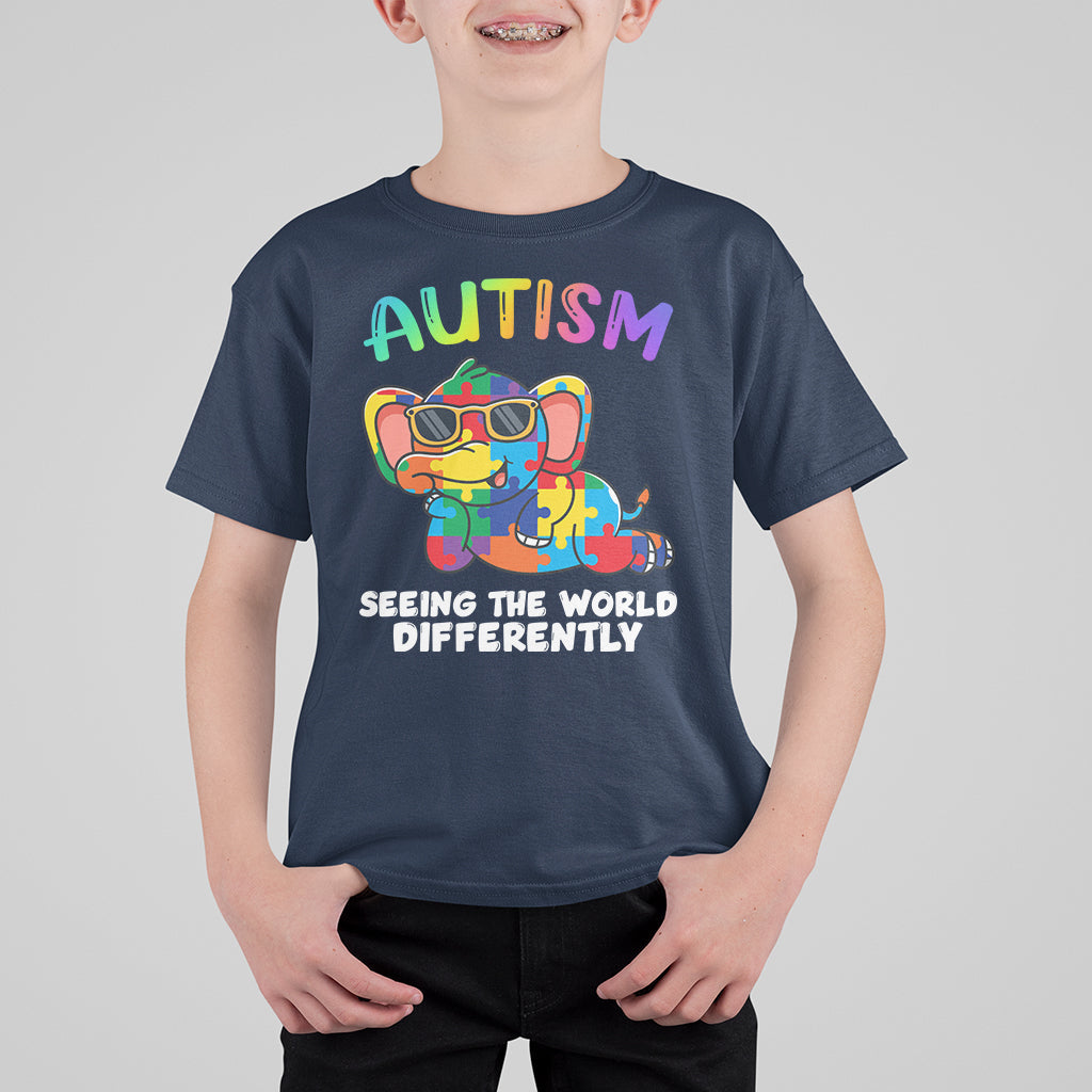 Autism Seeing The World Differently Autism Support Elephant Kid T-Shirt - Wonder Print Shop