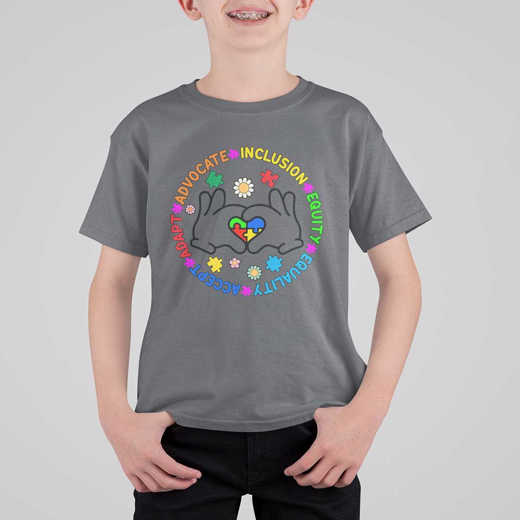Accept Adapt Advocate Inclusion Equity Equality Autism Kid T-Shirt - Wonder Print Shop