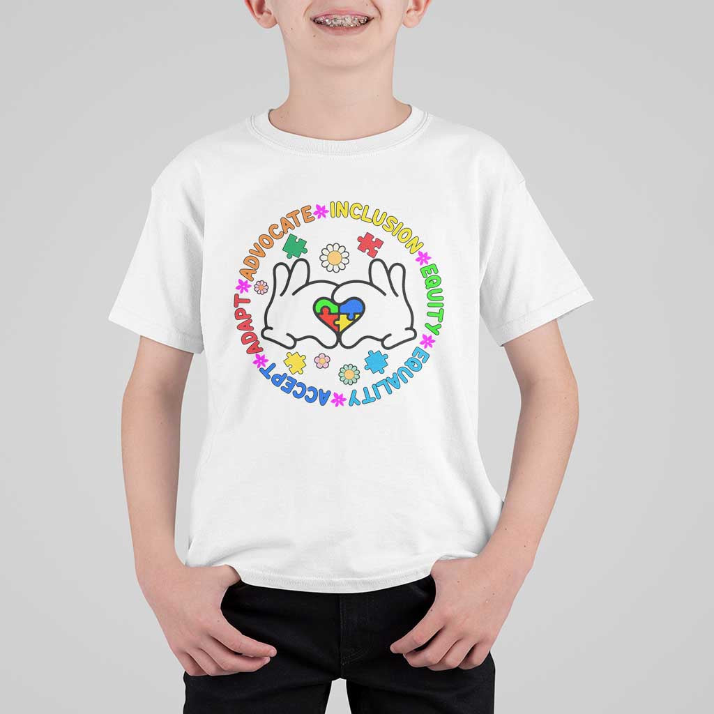 Accept Adapt Advocate Inclusion Equity Equality Autism Kid T-Shirt - Wonder Print Shop