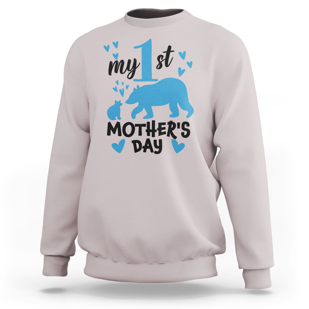 My First Mother's Day Sweatshirt New Mom Mama Bear Blue Baby Boy - Wonder Print Shop