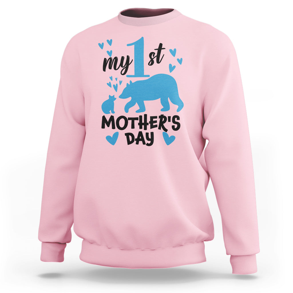 My First Mother's Day Sweatshirt New Mom Mama Bear Blue Baby Boy - Wonder Print Shop