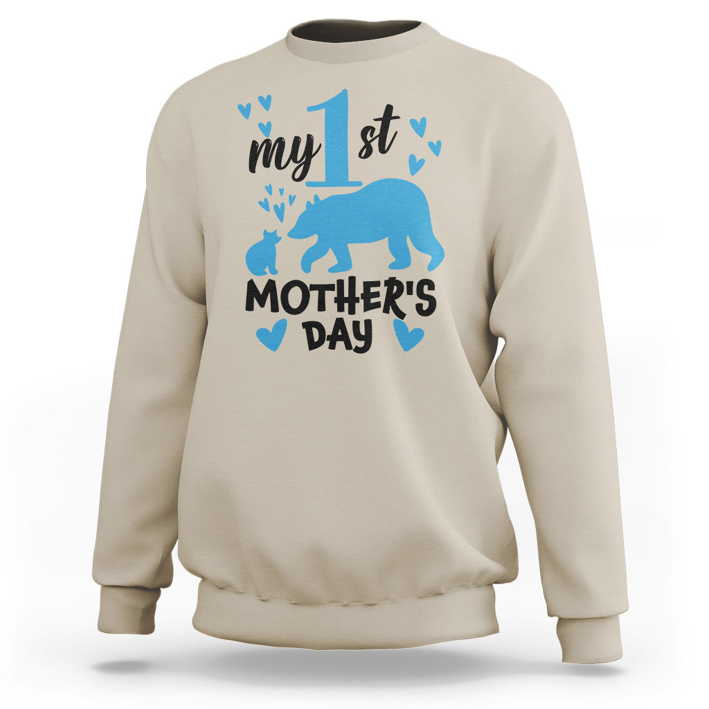 My First Mother's Day Sweatshirt New Mom Mama Bear Blue Baby Boy - Wonder Print Shop