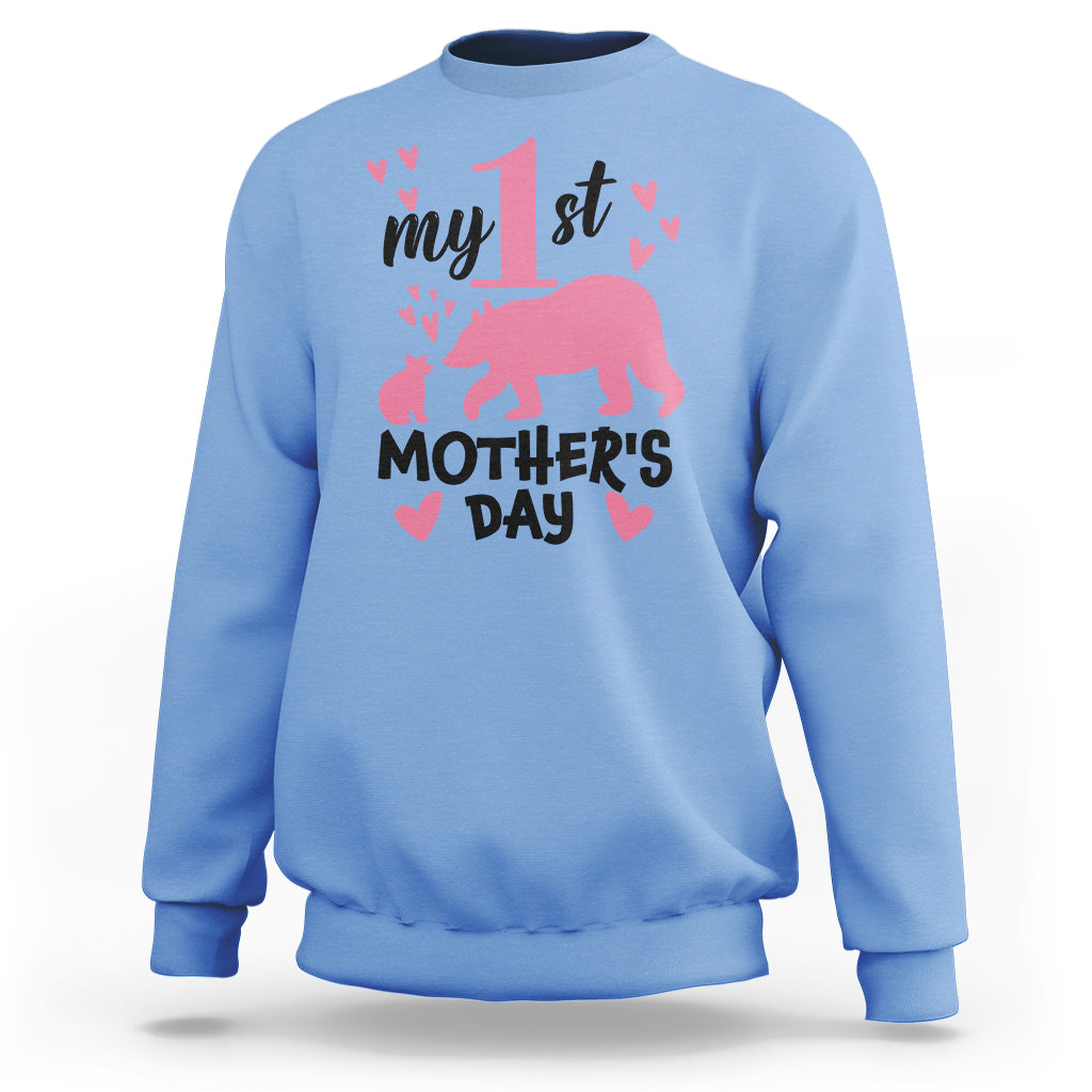 My First Mother's Day Sweatshirt New Mom Mama Bear Pink Baby Girl - Wonder Print Shop