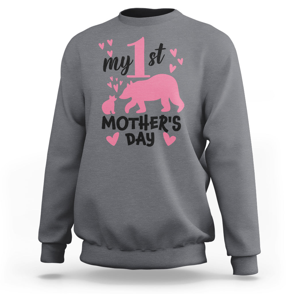 My First Mother's Day Sweatshirt New Mom Mama Bear Pink Baby Girl - Wonder Print Shop
