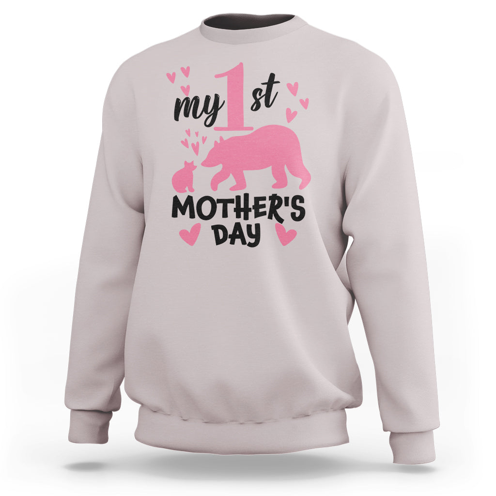 My First Mother's Day Sweatshirt New Mom Mama Bear Pink Baby Girl - Wonder Print Shop