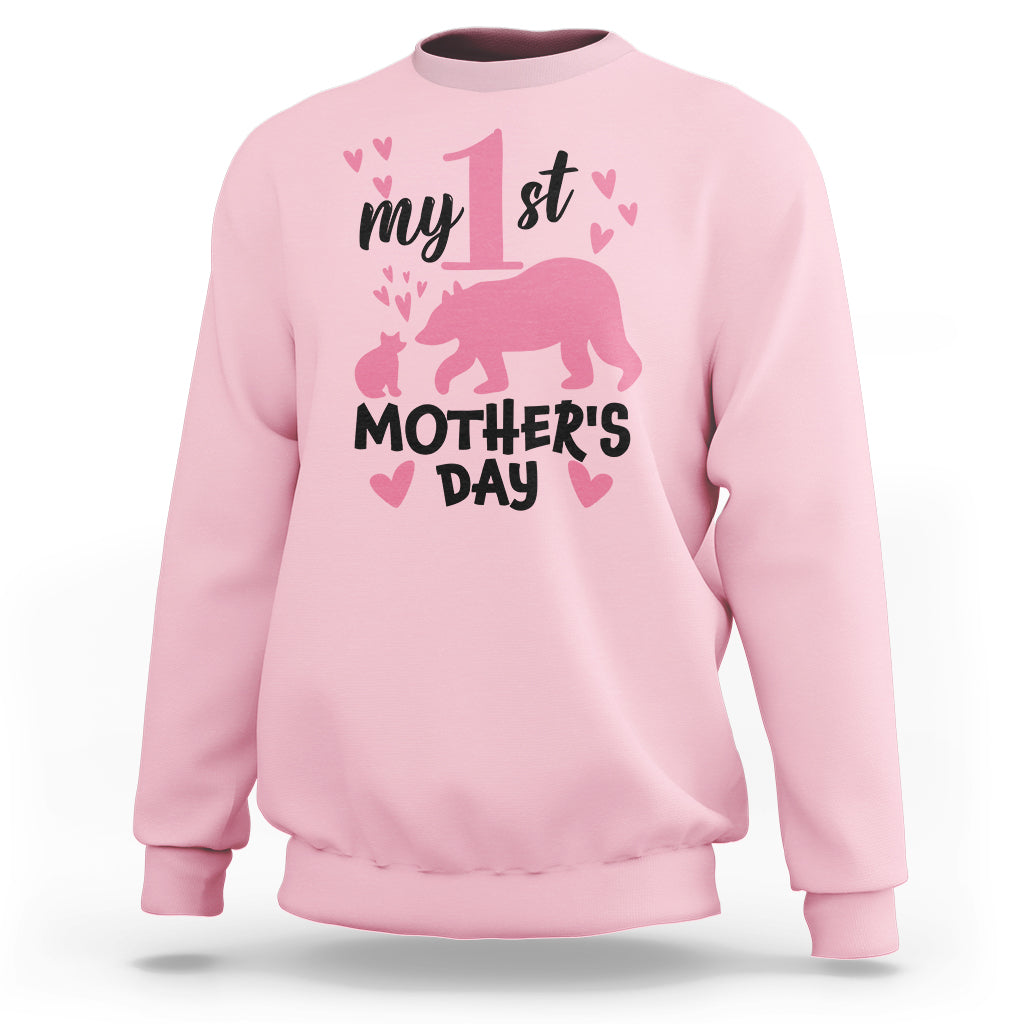 My First Mother's Day Sweatshirt New Mom Mama Bear Pink Baby Girl - Wonder Print Shop