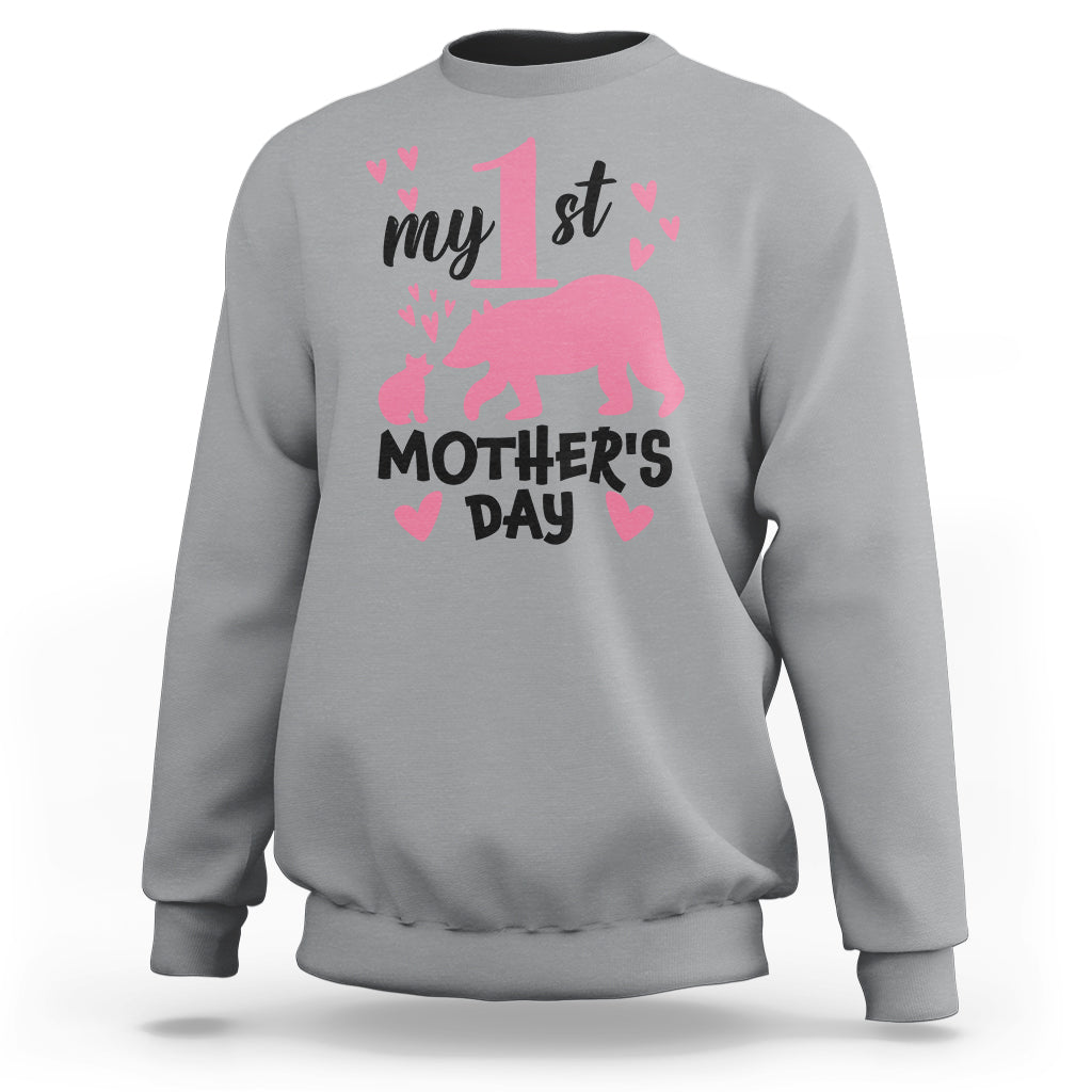 My First Mother's Day Sweatshirt New Mom Mama Bear Pink Baby Girl - Wonder Print Shop