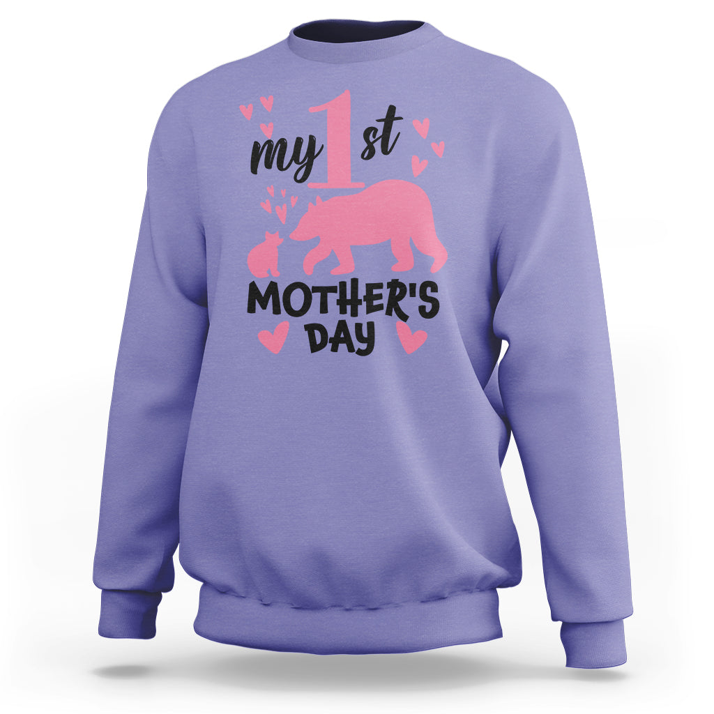 My First Mother's Day Sweatshirt New Mom Mama Bear Pink Baby Girl - Wonder Print Shop