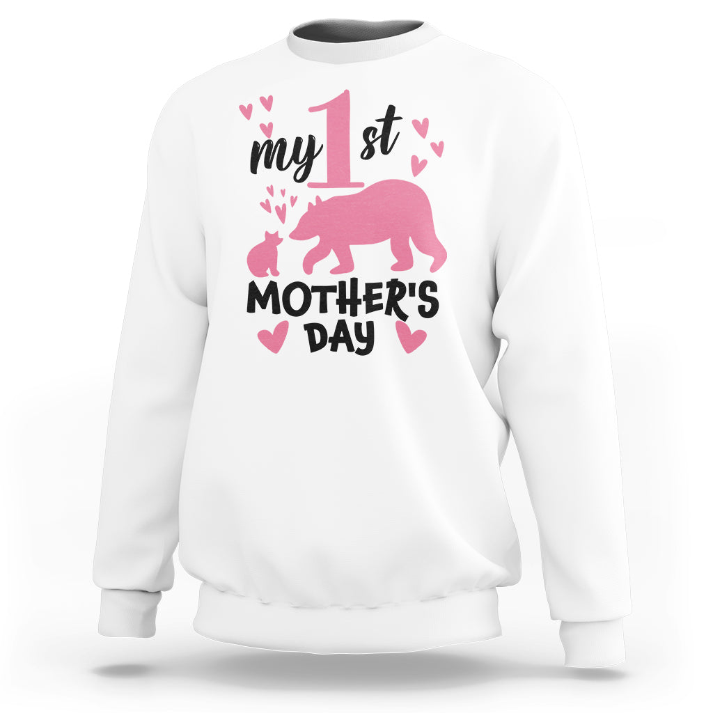 My First Mother's Day Sweatshirt New Mom Mama Bear Pink Baby Girl - Wonder Print Shop