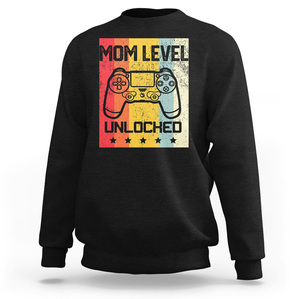 Funny New Mom Sweatshirt Level Unlocked Retro Video Game Controller - Wonder Print Shop
