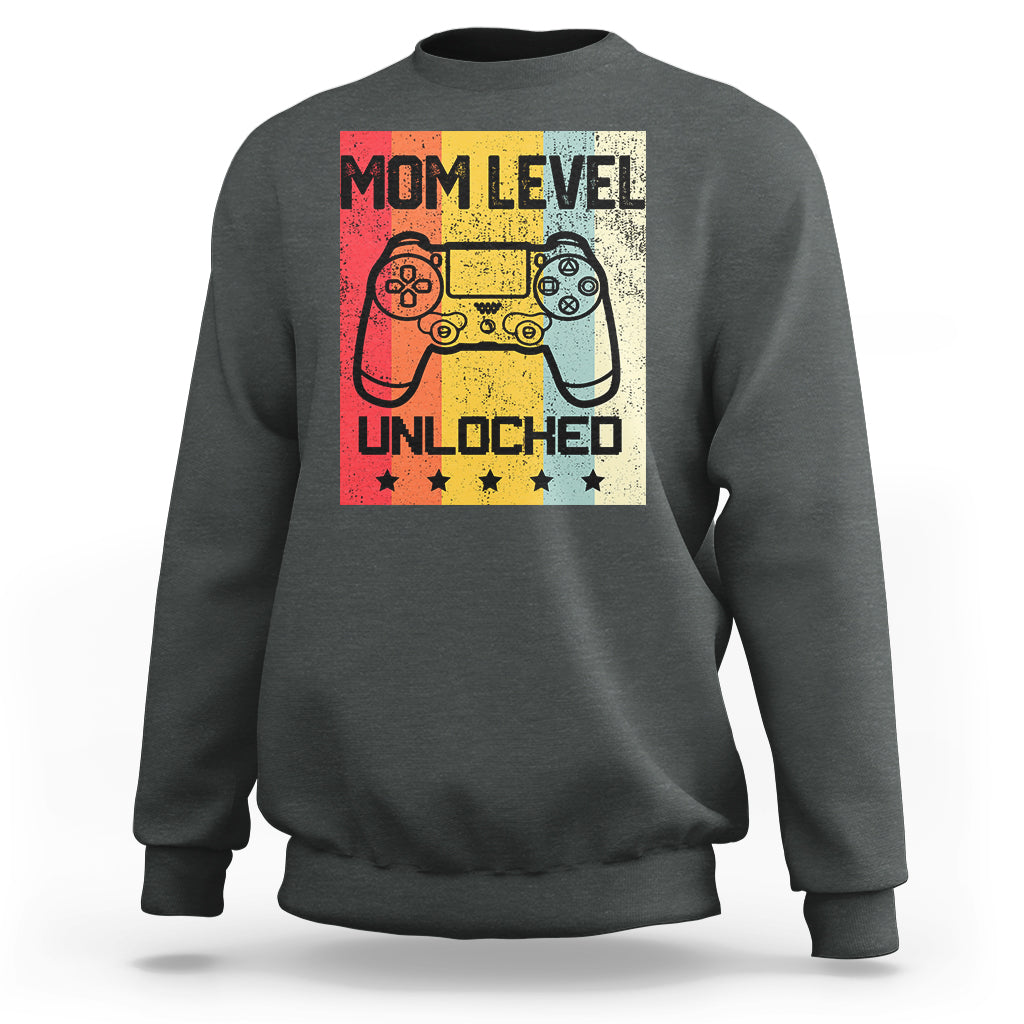 Funny New Mom Sweatshirt Level Unlocked Retro Video Game Controller - Wonder Print Shop