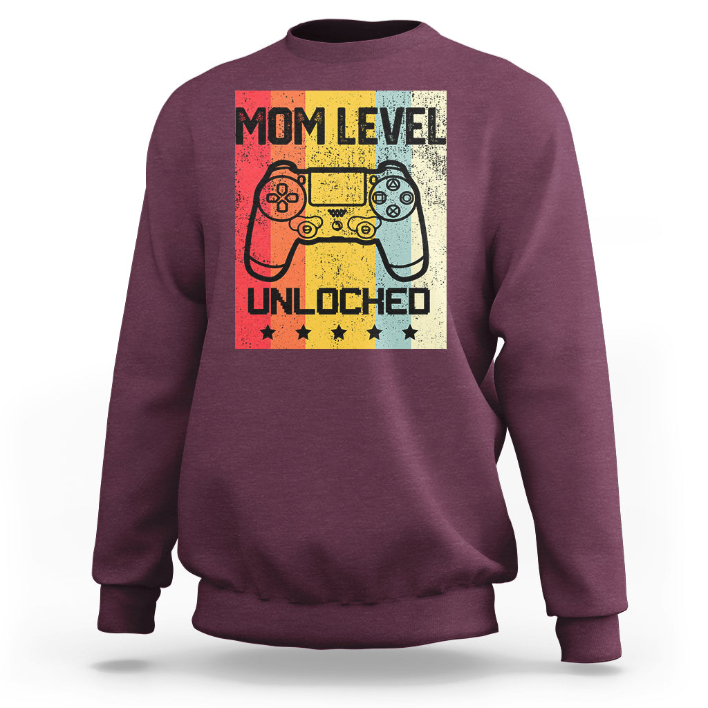 Funny New Mom Sweatshirt Level Unlocked Retro Video Game Controller - Wonder Print Shop