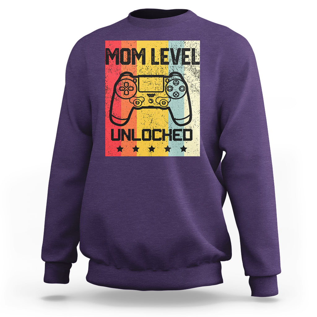 Funny New Mom Sweatshirt Level Unlocked Retro Video Game Controller - Wonder Print Shop
