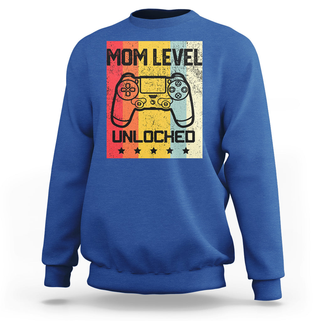 Funny New Mom Sweatshirt Level Unlocked Retro Video Game Controller - Wonder Print Shop