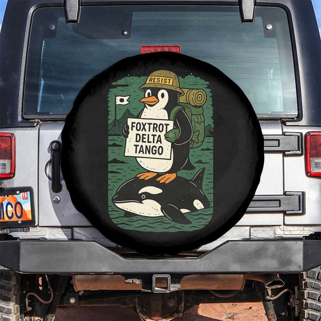 Funny Penguin Resist Spare Tire Cover No Tarriffs Activism Graphic