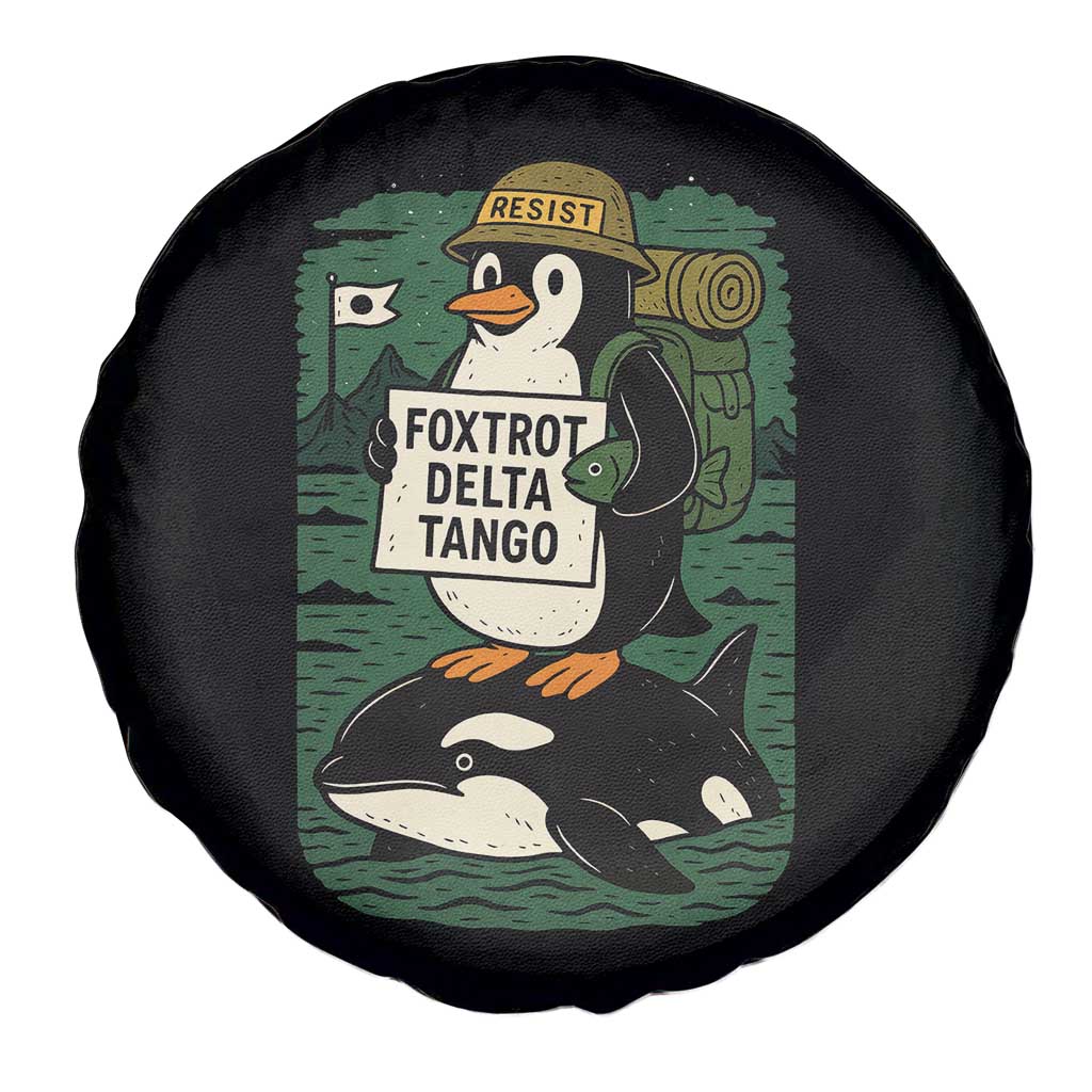 Funny Penguin Resist Spare Tire Cover No Tarriffs Activism Graphic