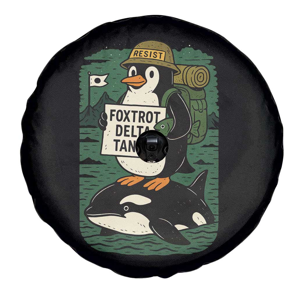 Funny Penguin Resist Spare Tire Cover No Tarriffs Activism Graphic