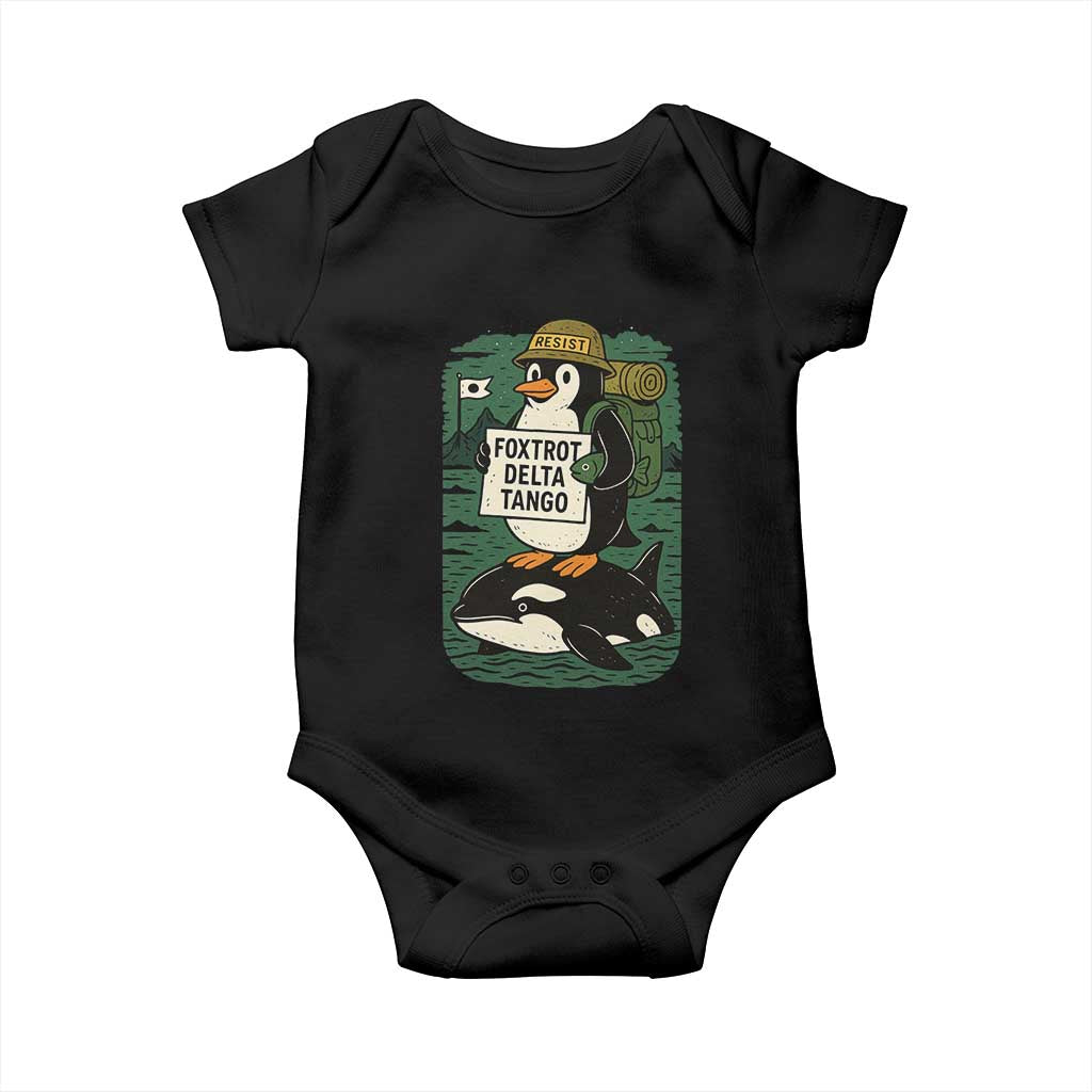 Funny Penguin Resist Baby Onesie No Tarriffs Activism Graphic