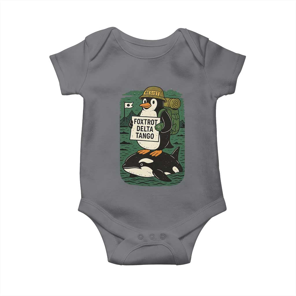 Funny Penguin Resist Baby Onesie No Tarriffs Activism Graphic