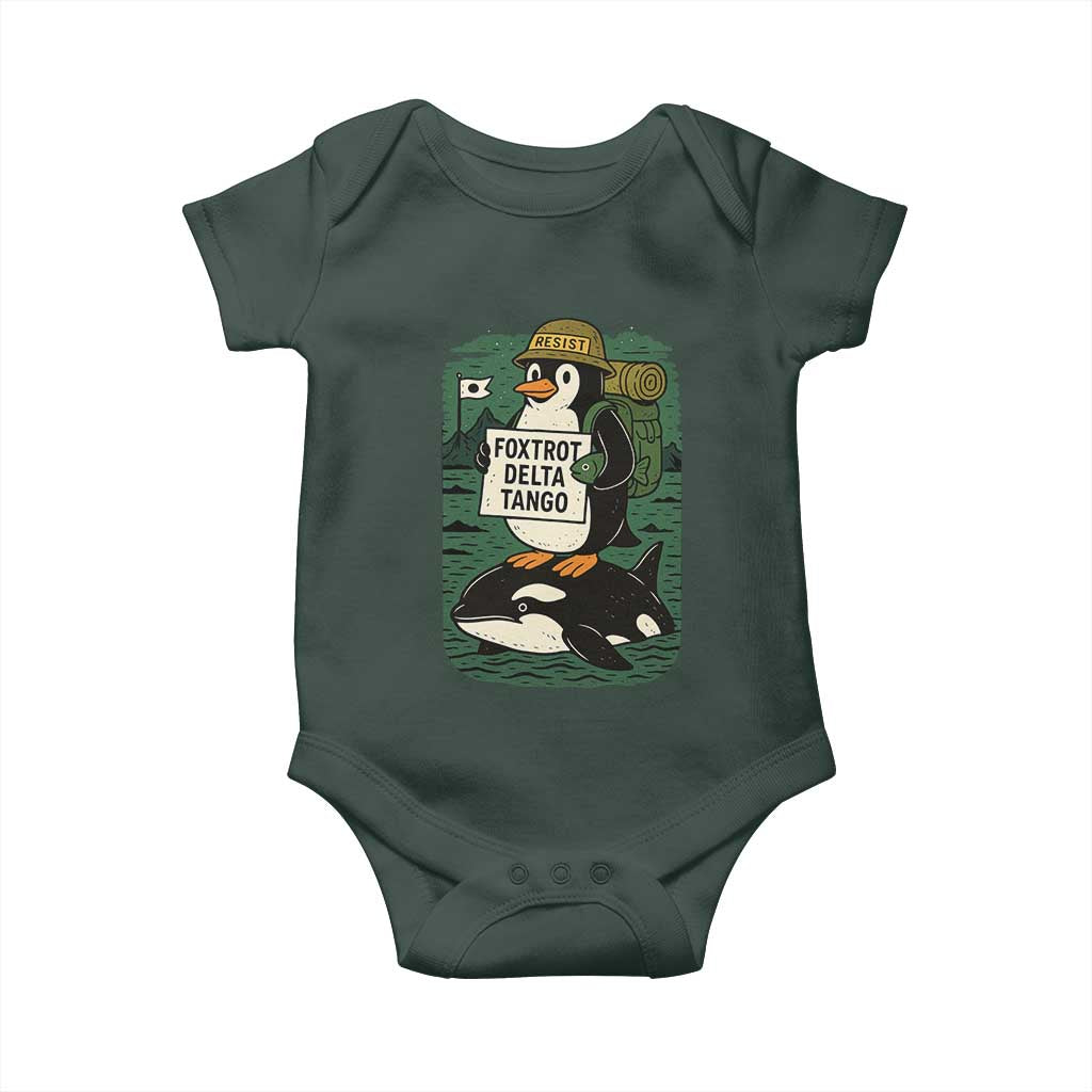 Funny Penguin Resist Baby Onesie No Tarriffs Activism Graphic