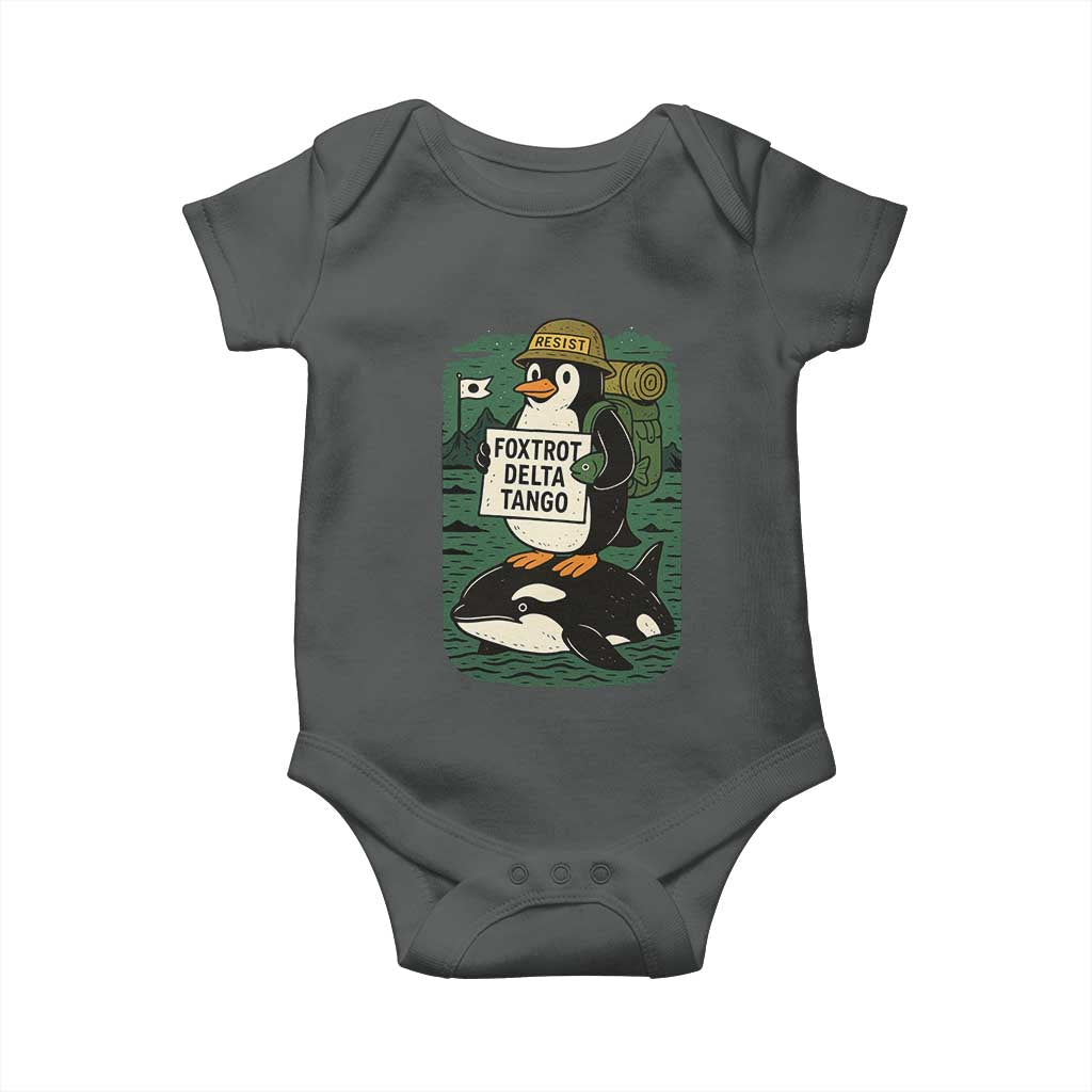 Funny Penguin Resist Baby Onesie No Tarriffs Activism Graphic
