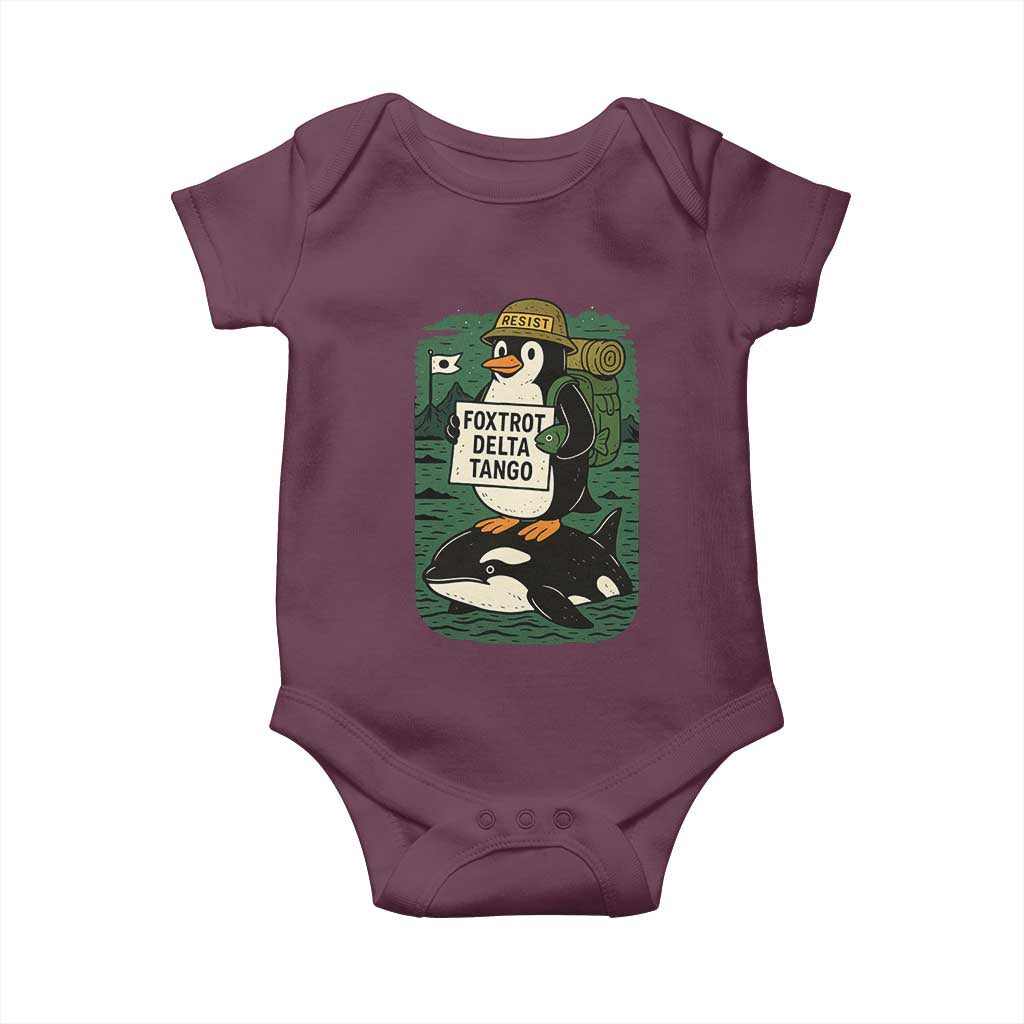Funny Penguin Resist Baby Onesie No Tarriffs Activism Graphic