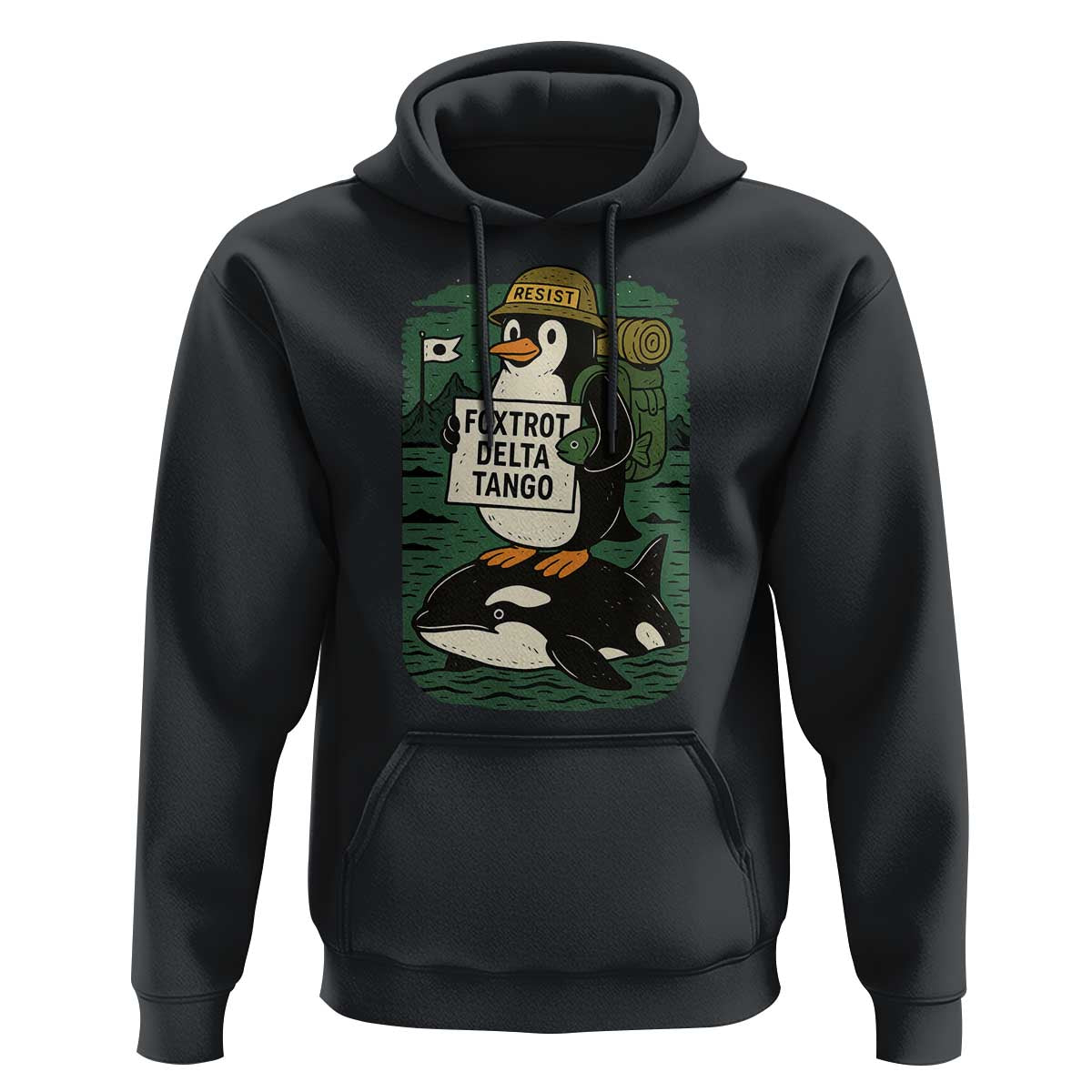 Funny Penguin Resist Hoodie No Tarriffs Activism Graphic