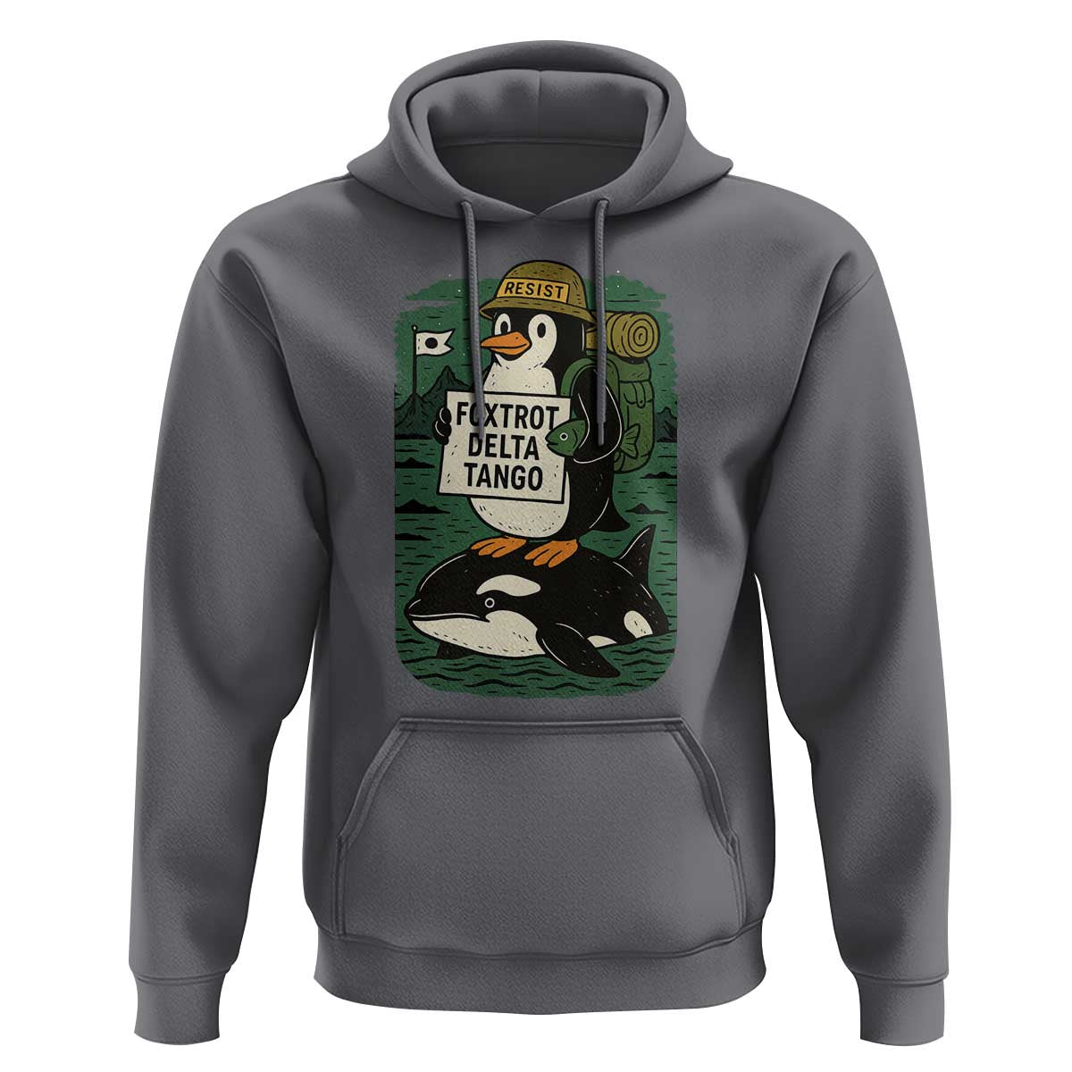 Funny Penguin Resist Hoodie No Tarriffs Activism Graphic
